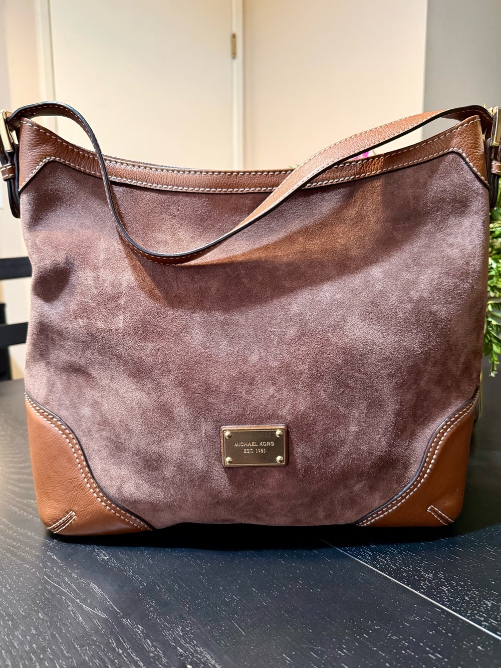 Michael Kors Suede and Leather Two-Tone Brown Shoulder Bag